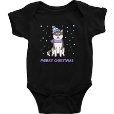 Darkhane Yılbaşı Sibirya Kurdu Husky Haski Siyah Unisex Bebek Body - Zıbın