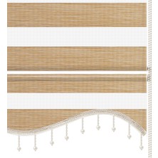 Binbir Perde Bej-Krem Kırçıllı Boncuklu Zebra Perde