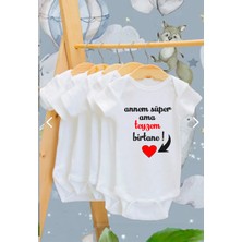 E Life Tasarım Baskılı 5 Adet  Pamuk 5li Beyaz Kısa Kollu Bebek Body
