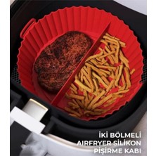 Holly Home Airfryer Silikon Pişirme Kalıbı KIRMIZI 2 BÖLMELİ Hava Fritözü Aksesuar Tüm Fritözlere Uyumlu