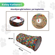 Miyav Katlanabilir Renkli Kedi Tüneli 60 Cm Oxford Kumaşlı Dayanıklı Tünel Kedi Desenli Saklanma Tüneli