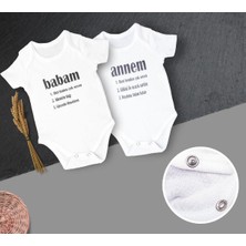 E Life Tasarım  Bebek Ekru Organik Annem ve Babam Yazılı Kısa Kol Body 2'li Set Annem Babam