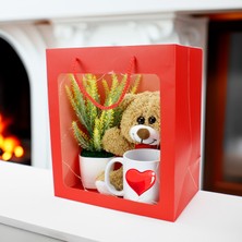 Platin Gift Seni Seviyorum Kalp Kupa Premium Işıklı Çanta Kırmızı