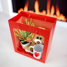 Platin Gift Seni Seviyorum Kalp Kupa Premium Işıklı Çanta Kırmızı