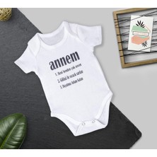 E Life Tasarım  Bebek Ekru Organik Annem ve Babam Yazılı Kısa Kol Body 2'li Set Annem Babam