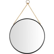 Altıntepe Ahşap Çerçeve Boyalı Ipli Ayna Siyah Q 60 cm