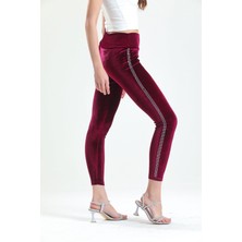 Sense Yanları Taş Detaylı   Kadife Tayt | TYT33266 Murdum