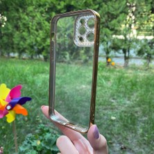 Bumudur Aksesuar iPhone 12 Pro Sarı Çerceveli Elmas Görünümlü Silikon Kılıf