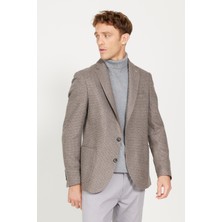 Altınyıldız Classics Erkek Kahve-mavi Slim Fit Dar Kesim Mono Yaka Desenli Yünlü Blazer Ceket