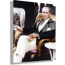 Gaagart Temperli Cam Tablo Yüksek Kalite Atatürk Kahve Içerken