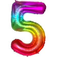 Kidspartim 5 Rakam Gökkuşağı Folyo Balon 80  cm