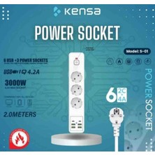 Kensa Power Socket 3'lü Priz/ 2 Type-C Giriş / 4 USB Giriş