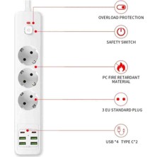 Kensa Power Socket 3'lü Priz/ 2 Type-C Giriş / 4 USB Giriş