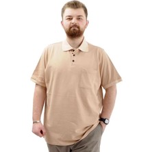 Superxl Büyük Beden Erkek T-Shirt Polo Yaka Cepli Klasik 20550 Bej