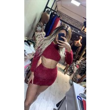 Pink and pink Simli Bordo Kırçıllı İkili Takım