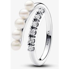 Poseidons Jewellery Işlenmiş Tatlı Su Kültür Incileri ve Pavé Açık Yüzük