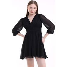 Mois Atelier Siyah Şifon Mini Abiye Nikah Elbise Tasarım Büyük Beden Bayramlık