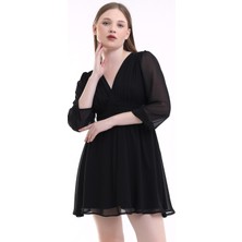 Mois Atelier Siyah Şifon Mini Abiye Nikah Elbise Tasarım Büyük Beden Bayramlık