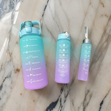 Yeşilçam Sepeti 3’lü Motivasyonel Su Matarası, 2 Litre 750 ml 300 ml Bpa Içermez Suluk (Pipetli ve Stickerlı)