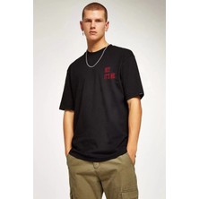 Tarz Yeri Bisiklet Yaka Oversize Baskılı T-Shirt - Siyah -