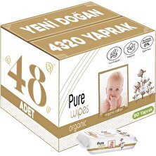 Pure Baby Islak Havlu Mendil 90 Yaprak Yenidoğan Organic Pamuklu (48 Li Set) 4320 Yaprak Plstk Kapak