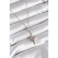 Shopzum 316L Çelik Gümüş Renk Zirkon Taşlı Kutup Yıldızı Model Kadın Kolye