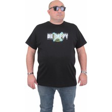 Moc Grande Mocgrande Erkek Büyük Beden Sıfır Yaka T-Shirt Be Happy 24131 Sıyah