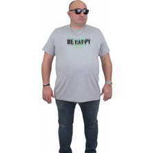 Moc Grande Mocgrande Erkek Büyük Beden Sıfır Yaka T-Shirt Be Happy 24131 Grı Melanj
