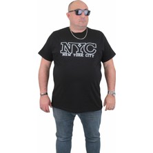 Moc Grande Mocgrande Erkek Büyük Beden Sıfır Yaka T-Shirt Nyc 24133 Sıyah