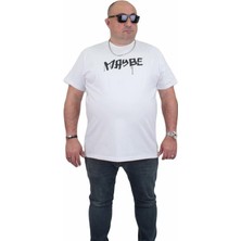 Starbattal Erkek Büyük Beden Sıfır Yaka T-Shirt Maybe 24128 Beyaz