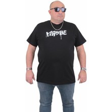 Starbattal Erkek Büyük Beden Sıfır Yaka T-Shirt Maybe 24128 Sıyah