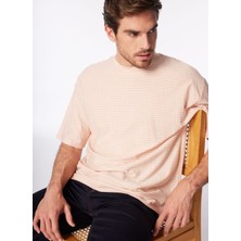 Fabrika Turuncu Erkek Bisiklet Yaka Loose Fit Çizgili T-Shirt F4SM-TST 036