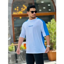 Miron Beyaz Mavi Strong Finish Baskılı Oversize Kısa Kolu Tişört