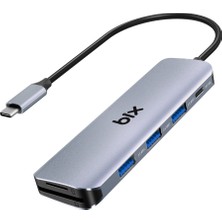 Bix BX08HB 6in1 Type-C Hub 3x USB 3.0, Micro SD / SD, PD Şarj Macbook Uyumlu Çoklayıcı Adaptör