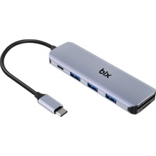 Bix BX08HB 6in1 Type-C Hub 3x USB 3.0, Micro SD / SD, PD Şarj Macbook Uyumlu Çoklayıcı Adaptör