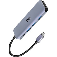 Bix BX08HB 6in1 Type-C Hub 3x USB 3.0, Micro SD / SD, PD Şarj Macbook Uyumlu Çoklayıcı Adaptör