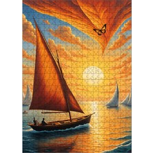 Karizma Tablo Ahşap Mdf Puzzle Yapboz Sarı Yelkenli Sandal 500 Parça 50*70 cm