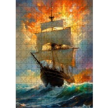 Karizma Tablo Tablomega Ahşap Mdf Puzzle Yapboz Gün Batımı ve Korsan Gemi 255 Parça 35*50 cm