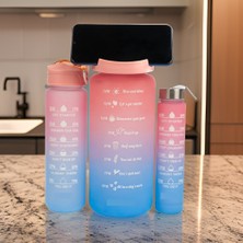 Yeşilçam Sepeti 3’lü Motivasyonel Su Matarası, 2 Litre 750 ml 300 ml Bpa Içermez Suluk (Pipetli ve Stickerlı)