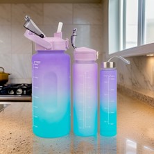 Yeşilçam Sepeti 3’lü Motivasyonel Su Matarası, 2 Litre 750 ml 300 ml Bpa Içermez Suluk (Pipetli ve Stickerlı)