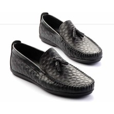 Bambi Siyah Hakiki Deri Erkek Loafer Ayakkabı E01323120003