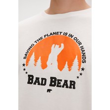 Bad Bear Re-Planet Beyaz Baskılı Erkek Tişört