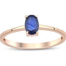 İryum Oval Safir Tektaş Yüzük