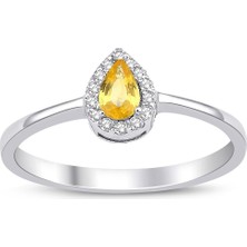 İryum Sarı Safir Damla  Anturaj Tektaş Yüzük