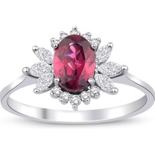 İryum  Lotus Çiçeği Rhodolite Tektaş Pırlanta Yüzük