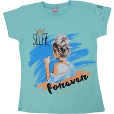 Bebelop Kız Çocuk Selfie Yazılı Baskılı Penye Likralı Kısa Kol T-Shirt