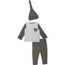 Bebelop Unisex Bebek Raporlu Hayvan Nakışlı Şapkalı 2'li Alt Üst Takım