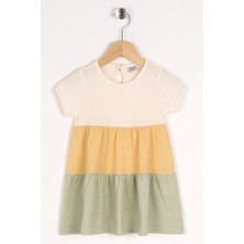 Zepkids Kız Çocuk  Çağla Yeşil Renkli Çift Renkli Parçalı Elbise