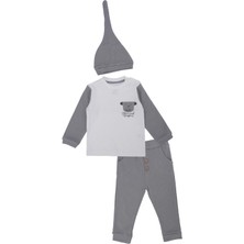 Bebelop Unisex Bebek Raporlu Hayvan Nakışlı Şapkalı 2'li Alt Üst Takım