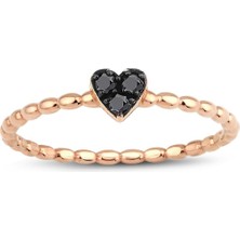 İryum Kalp Siyah  Pırlanta Yüzük